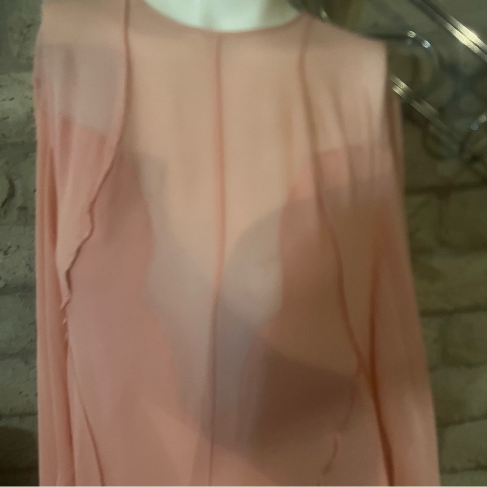 St. John plunging illusion, flowing long sleeve silk gown. - Picture 12 of 14